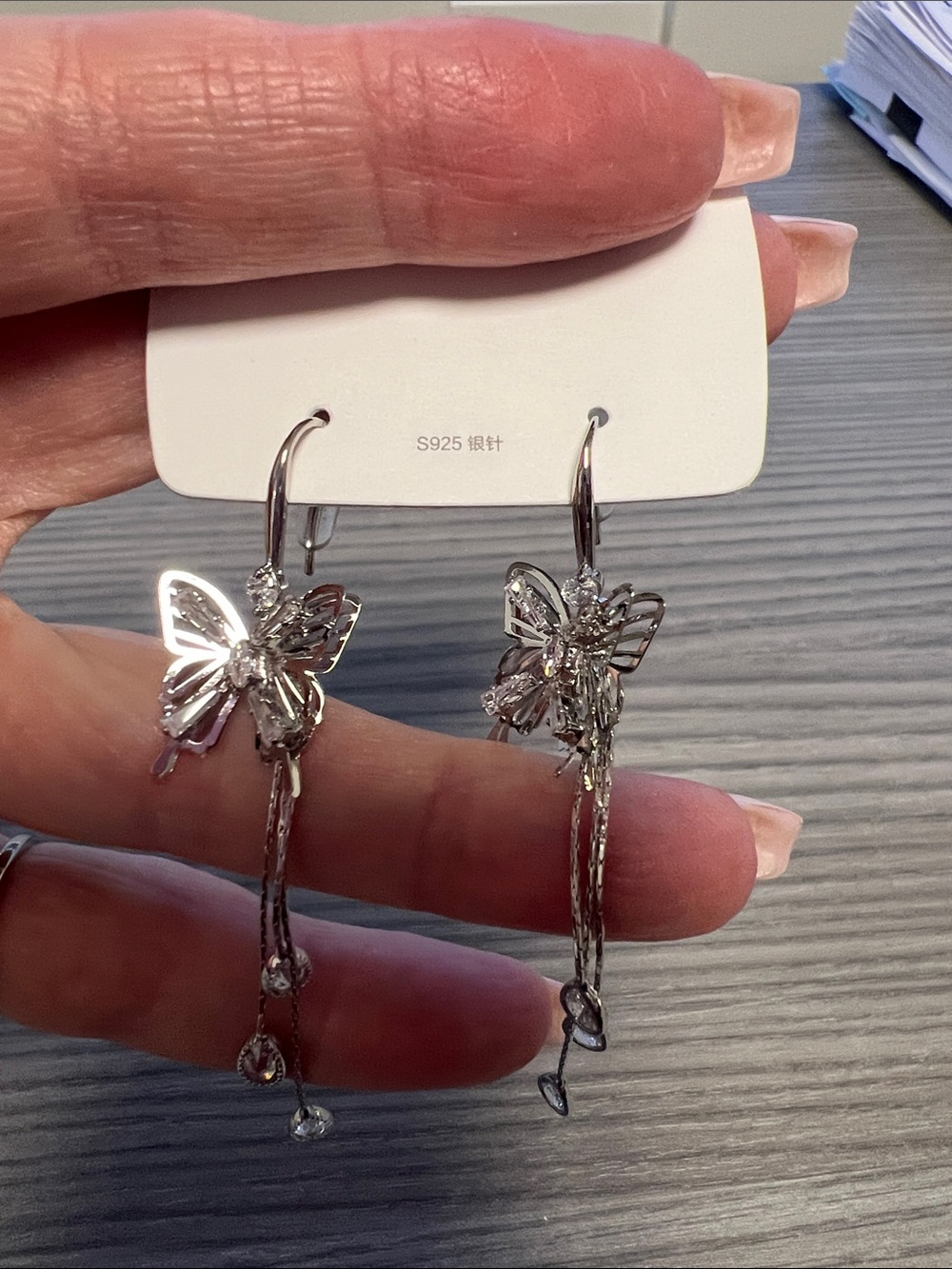 Silver Butterfly Drop Earrings - Silver